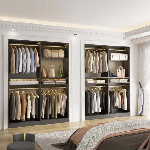 Unikito 100 Inch Large Closet System, 8.3FT Wood Closet Organizer Kit with 8 Hanging Rods, Adjustable Walk in Wardrobe Closet Tower, Sturdy Luxury Clothes Garment Rack, Easy Assembly, Set of 4, Black - color: Black, size: 100 Inch