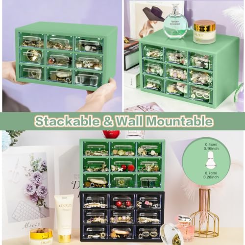 Desk Storage Organizer with 9 Drawers, FODIENS Stackable Desktop Craft Drawer Cabinet, Clear Storage Box Caddy for Makeup Jewelry Office Craft Supplies (9.84×6.3×5.9in) (Green) - color: Green