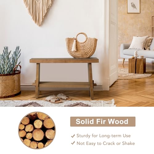 HOKYHOKY Solid Wood Entryway Bench - 31.5" Farmhouse Small Storage Bench, Rustic Narrow Bench Seat for Indoor, Entryway, Dining Room, Living Room and Hallway, Brown - size: 31.5"