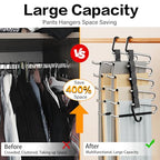 Pants Hangers Space Saving - 2 Pack Closet Organizer and Storage Jean Hangers, Stainless Steel Anti-Slip Clothes Hanger Scarf Holder for Pants Jeans Leggings Trousers Pant Rack, Black - size: 2