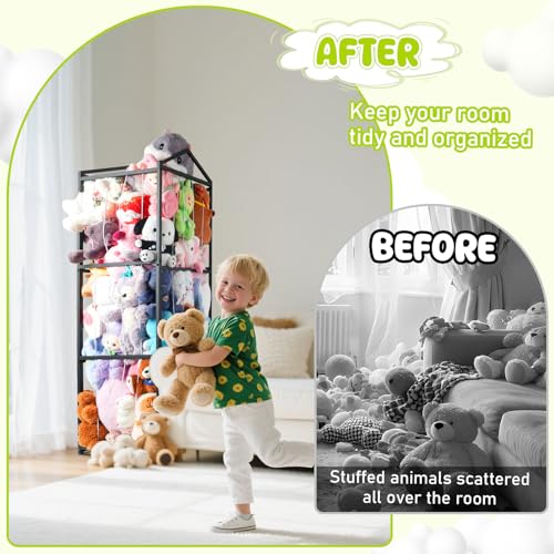 NomNest Stuffed Animal Storage Zoo, Large Carbon Steel Plushies Organizer, Heavy Duty Metal Teddy Bear Toy Holder for Kids' Bedroom & Playroom & Nursery (Non-Wheeled, Black) - color: Non-Wheeled, Black