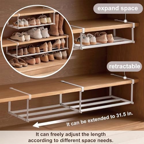 Expandable Shoe Rack Organizer - Adjustable Shoe Rack & Under Cabinet Shelf - for Shoe or Clothing Storage and Organization, Under Shelf Storage (Black,2 Pcs) - color: Black, size: 2 Pack