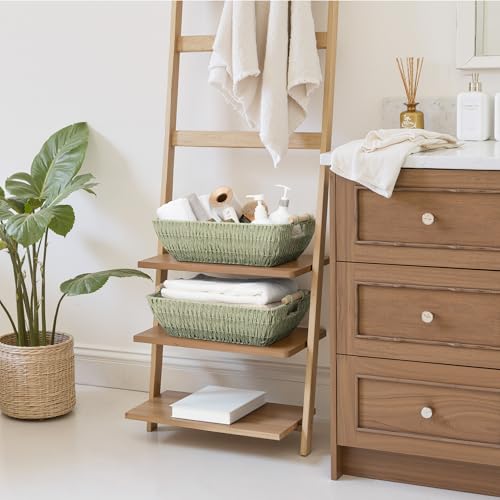 StorageWorks Extra Large Wicker Storage Basket for Organizing with Wooden Handles, Toilet Paper Baskets for Shelf, Bosana Green, 2-Pack - color: Bosana Green, size: Large