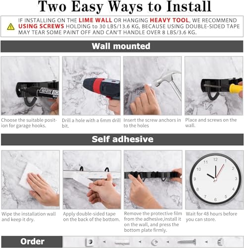 Black 5 Racks and 4 Hooks Mop and Broom Holder Wall Mount, Broom Organizer Storage Tool Racks Stainless Steel Heavy Duty Hooks Self Adhesive Solid Non-slip for Home Kitchen Garden Laundry Garage - color: 5 Racks & 4 Hooks (Black) - 1 Pack