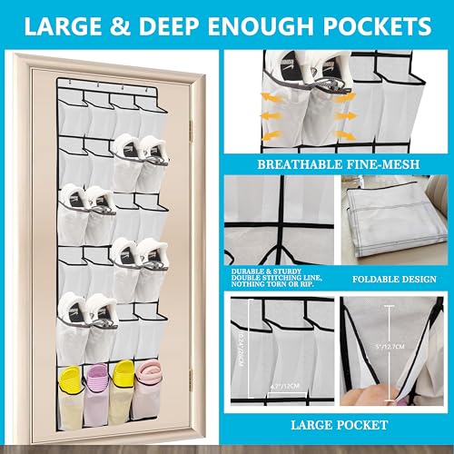 ZHXNBXX Over The Door Shoe Organizers with 24 Mesh Pockets Shoe Organizer Storage Hanging SimpleHouseware Shoe Holder for Rack (White) - color: White