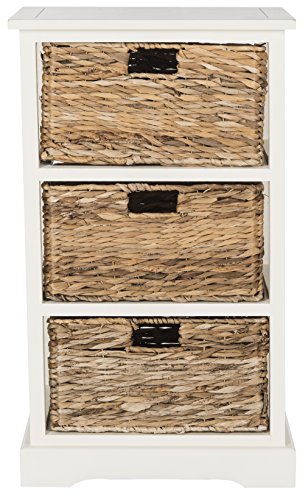 SAFAVIEH Home Collection – Halle Vintage White Storage Side Table with Wicker Baskets, Farmhouse Accent Storage, Fully Assembled (AMH5738B) - color: Vintage White