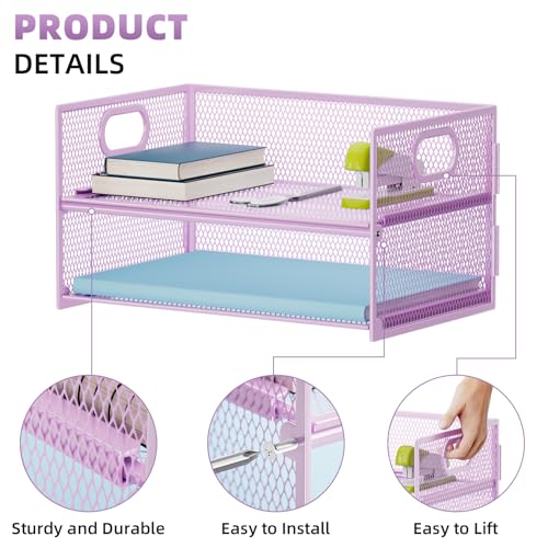 Marbrasse 2 Tier Paper Organizer Letter Tray, Mesh File Organizer with Handle, Paper Sorter Desk Organizer for Home Office Supplies - 2P Purple - color: 2p Purple