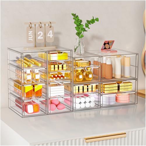 YFXCVSL Clear Stackable Storage Drawers, Acrylic Makeup Organizer with 7 Drawers, Bathroom Organizers and Storage, Plastic Bins for For Vanity, Undersink, Kitchen Cabinets, Pantry - size: 7 Drawers
