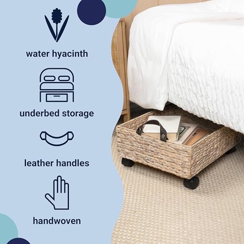happimess BSK2014C Adaline 18.11" Classic Farmhouse Handwoven Hyacinth Rectangular Underbed Storage Bin with Wheels and Handles for Storage and Decoration in Bathroom, Bedroom, Closet, White Wash - color: White Wash