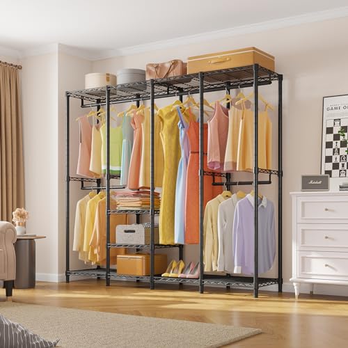 VIPEK V40 Medium Clothes Rack, 900lbs Capacity Sturdy Metal Garment Rack, Clothing Rack with 6 Shelves & 4 Hang Rods, Adjustable Open Wardrobe Closet Organizer for Bedroom/Apartment/Retail, Black - color: Black, size: V40 Medium