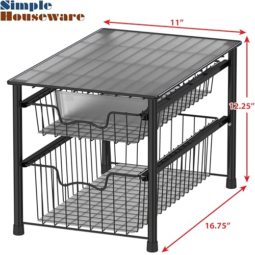 Simple Houseware Stackable Sliding Basket Organizer Drawer, Black, 2-Tier - color: Black, size: 2-tier