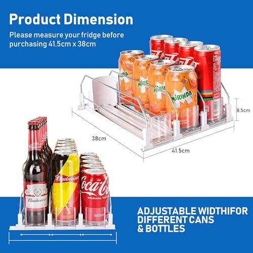 Drink Organizer for Fridge, Soda Can Organizer Dispenser for Refrigerator with Automatic Pusher Glide, Width Adjustable Clear Dividers Can Holder for 15 Cans, 115''D x 8.9''W x 3.1''H, 3 Rows - color: 3 Rows
