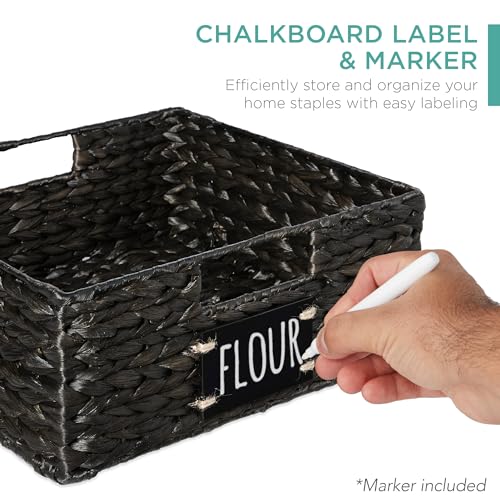 Best Choice Products Set of 4 13x12in Water Hyacinth Pantry Baskets, Woven Organizers w/Chalkboard Label, Chalk Marker - Black - color: Black, size: 13x12x5in