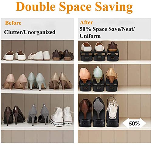 Shoe Slots Organizer, 20 PCS Adjustable Shoe Rack Stacker Storage Space Saver, Double Deck Shoe Rack Holder for Closet Organization, Black - size: 20PCS
