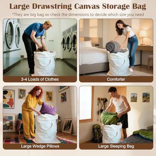 Canvas Laundry Bag 33"Wx 35"H, Thick Canvas Laundry Bag with Handles & Drawstring, Extra Large Heavy Duty Washable Basket Liner Hamper Liner Storage Sack (Beige XL, 1 Pack) - color: Beige, size: XL 33"W x 35"H┃1 Pack