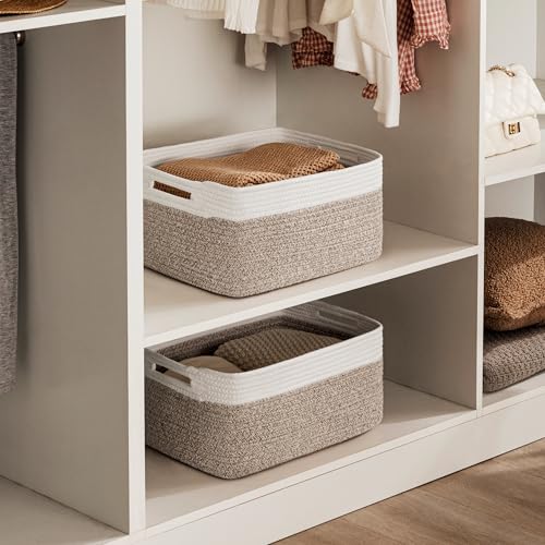 UBBCARE 2 Pack Storage Baskets for Shelves, Large Woven Storage Baskets, Dog Toy Bins, Baskets for Organizing Clothes, Towels, Books, Blanket, 17"L x 13"W x 7.5"H, White&Brown - color: White&Light Brown, size: 2 Pack-17"(L)×13"(W)x7.5"(H)