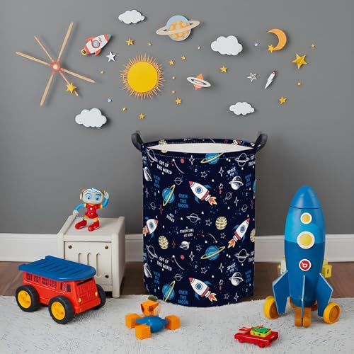 Kids Laundry Basket Baby Hamper for Nursery Boys Kids Hamper Cute Kids Toys Storage Bin Organizer Butterfly Room Decor for Home(Rocket Planet) - color: Rocket Planet