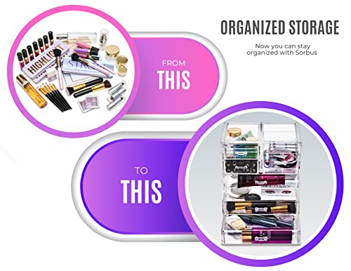 Sorbus Acrylic Makeup Organizer Set, 7-Drawer Vanity & Countertop Cosmetic Storage with Small & Wide Drawers, Clear Makeup Storage for Brushes, Lipsticks, Jewelry – Holiday Gift for Women & Teens - color: Clear, style: 3 Large, 4 Small Drawers