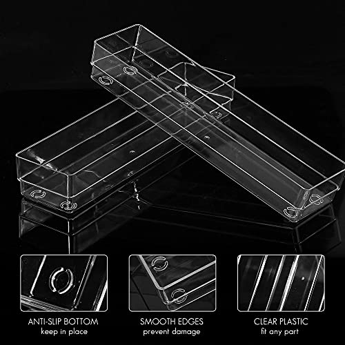 LotFancy Clear Drawer Organizers, 12” x 3” x 2”, Set of 3, Drawer Organizer Trays for Desk, Plastic Storage Bins for Bathroom, Makeup, Utensils, Stackable - size: 12x3x2''