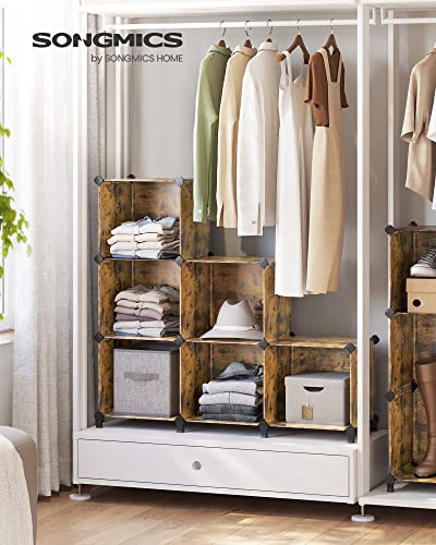 SONGMICS 6 Cube Storage Organizer, Modular Bookshelf, DIY Closet Organizers and Storage, Plastic Stackable Shelves, 14.6 x 13 x 13 Inch Cubes, with Feet and Rubber Mallet, Rustic Brown ULPC206A01 - color: Rustic Brown, size: 14.6”L x 13”W x 13”H