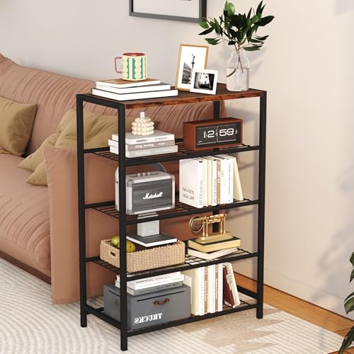 Yusong Shoe Rack Organizer, 5 Tier Industrial Shoe Storage Shelf, Narrow Sturdy Metal Shoe Shelves for Closet Entryway, Rustic Brown - color: Rustic Brown, size: 5 Tier