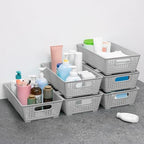 Tiawudi Stackable Woven Plastic Basket, Storage Bins for Cabinet, Closet, Shelf, Under Sink and Countertop, Pantry Organizer Bins, 6 Pack - color: Gray