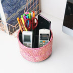 Round Leather Art Supply Organizer,Remote Control Holder,360 Degree Spinning,Multi-Functional Pencil Holder,4 Compartments Desktop Stationary Organizer(1-Rich Flower Pink) - color: 1-Rich Flower Pink