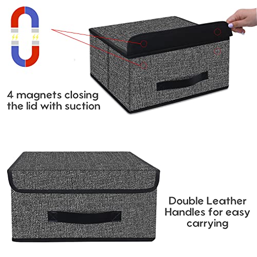 Onlyeasy Foldable Storage Bins Cubes Boxes with Lid - Storage Box Cube Cubby Basket Closet Organizer Pack of Two with Leather Handles for Closet Bedroom, 13"x13", Black, 8MXALB2P - color: Linen-like Black - M