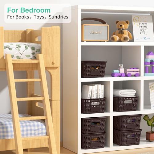 8-Pack Brown Plastic Storage Baskets with Lids, Label Organizers, Stackable Organizer Containers: For Organizing Shelves, Drawers, Desk Closets, Playrooms, Classrooms, Offices - color: Brown