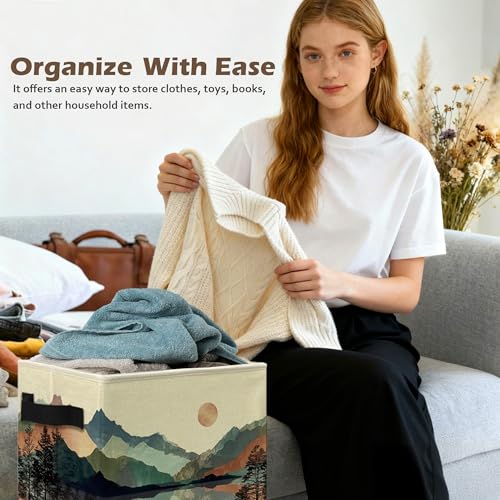 Boho Sun Mountain Forest Storage Box Bins, Mid Century Modern Abstract Boho Collapsible Storage Basket Organizer for Bedroom Laundry Room Home Clothes Toys Books, Toybox for Girls Boys - color: Boho Sun Mountain