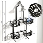 Aluminum Shower Caddy Hanging for Handheld Showerheads, Never Rust Shower Organizer with Hooks Holder Toothbrush Holder，Over Showerhead Caddy for Bathroom, Black - color: Black