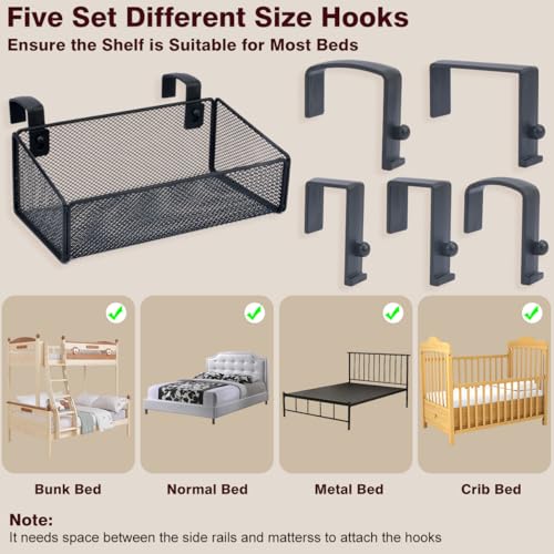 Bedside Shelf Bunk Bed Organizer Shelf Hanging Storage Metal Basket Phone Holder for Bedroom,Dorm,Office - Easy Use for Both Adult and Kids (Black) - color: Black