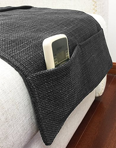 Durable Oxford Couch Sofa Armrest Organizer No-Slip Cloth Arm Chair Caddy Bedside Storage Pocket with 3 Pockets TV Remote Holder Bed Storage Bag for Cellphone Tablet Notepad Book Magazines DVD Glasses - color: Style-1:black