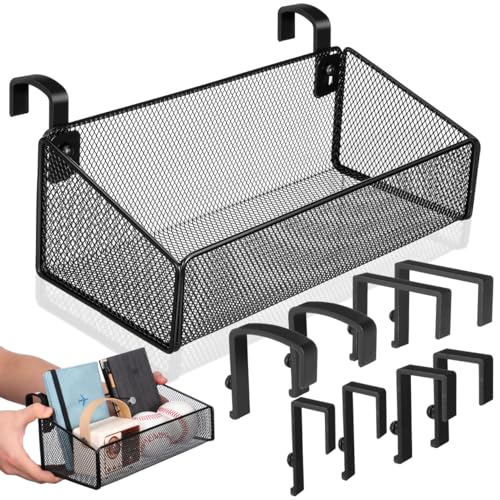 PartyKindom Hanging Bed Organizer, Metal Wire Bedside Caddy with Removable Hooks, 2-Tier Bunk Bed Storage Basket Shelf for Phone, Books & Dorm Room Essentials, Nightstand Alternative (Black) - color: Black