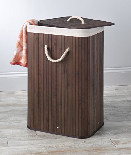Whitmor Laundry Hamper with Rope Handles Bamboo, 12.25x16.25x23.375, Dark Stain - color: Dark Stain