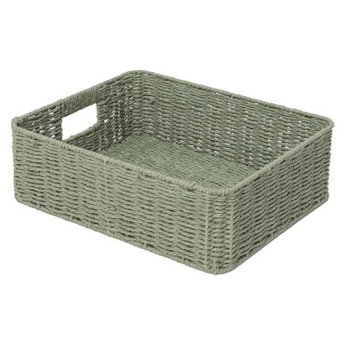 Drawer basket Handwoven Paper Rope Rectangular Shallow Basket Storage-15.35X12.01X4.72 Inches (Green) - color: Green
