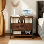 Edbuosy 27 Inch Wide Night Stand with Charging Station, Wood Nightstand with Open Shelf, Large Drawer Bedside Table for Living Room/Bedroom/Office (Retro Brown) - color: Retro Brown, size: 1 Drawer