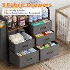 Baby Diaper Caddy Organizer Cart - Bedside Cart with Drawers & Side Storage, Nursery Essentials Stuff & Clothes Organization, 3 Tier Rolling Carts with Wheels for Nursery, Bedroom, Easy to Assemble