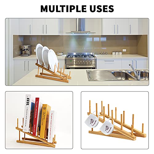 8 Pack Dish Rack Bamboo Drying Rack Wooden Plate Dish Rack Cabinet Organizer Kitchen Pot Lid Stand for Dish, Plate, Cup, Bowl, Cutting Board - size: 8PCS