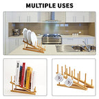 8 Pack Dish Rack Bamboo Drying Rack Wooden Plate Dish Rack Cabinet Organizer Kitchen Pot Lid Stand for Dish, Plate, Cup, Bowl, Cutting Board - size: 8PCS