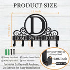 Metal Letter D Key Holder for Wall, Monogram Coat Rack Wall Mount, Key Hooks Perfect for Bathroom, Living Room, Kitchen, Office Ideal Wedding, Anniversary, Housewarming Gift (D) - style: D