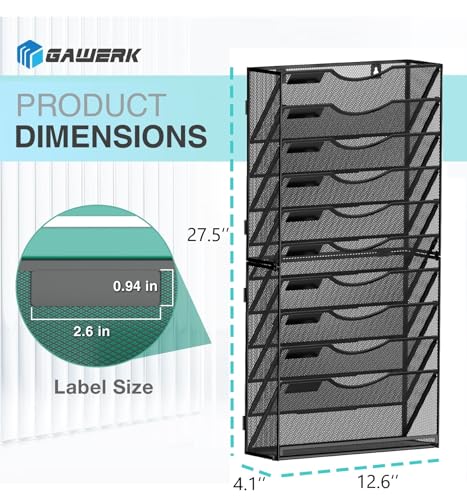 Gawerk 11-Tier Wall File Organizer Hanging Wall File Holder Wall Mount Paper Folder Organize, Mesh Magazine Document Mail Organizer Wall Organizer for Office School Home, Black - color: Black, size: 11-T