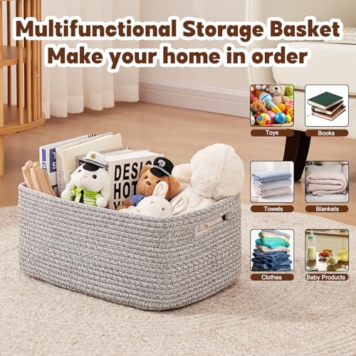 OIAHOMY Storage Basket for Shelves, Closet Cube Storage Bins Baskets for Clothes Blanket Towels, Baby Nursery, Toy Baskets Box, Woven Rope Basket, 15.75 * 11.81 * 7.09 IN, 2 Packs Grey - color: Grey, size: 15.75*11.81*7.09