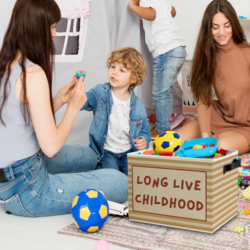 Long Live Childhood Kids Storage Bins Box with Handles, Burnt Orange Striped Collapsible Basket Organizer for Kids Room Nursery Bedroom Bathroom Toys Books Clothes - color: Color14