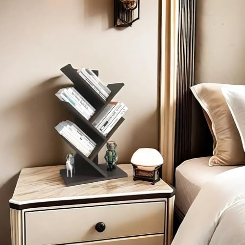 Godferyxin Book Tree Bookshelf, 5-Tier Wood Bookshelf Tree Bookcase for Displaying Books, CDs, Magazines and More at Office, Home or School - color: 5-tier-brown