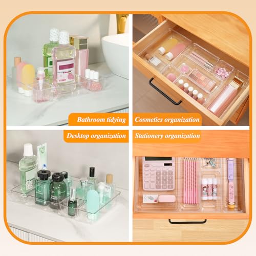 Clear Acrylic Drawer Organizers Set Storage for Makeup, Office Desk Small Vanity Trays for Drawer Bathroom Plastic Make up Organizers 25 Pcs - color: Clear