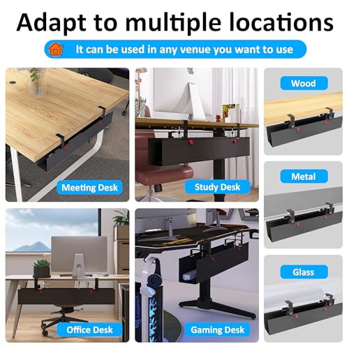 Under Desk Cable Management Tray - Under Desk Cord Management - Clamp/Screw Mount - Fabric Wire Management - Cable Raceways Tray Cord Hiders for Office/Home (Black, 35.8"×5.6") - color: Black, size: 35.8"×5.6"