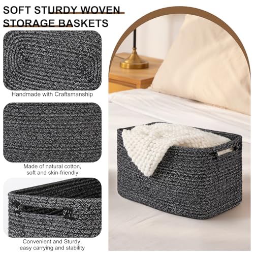 OIASKET Storage Baskets for Organizing, Woven Decorative Baskets for Shelves - Books, Towels, and Clothes, Cotton Rope Toy Storage Bins, 12.7''Lx9''Wx7.8''H, Pack of 4, Black and White - color: Black and White