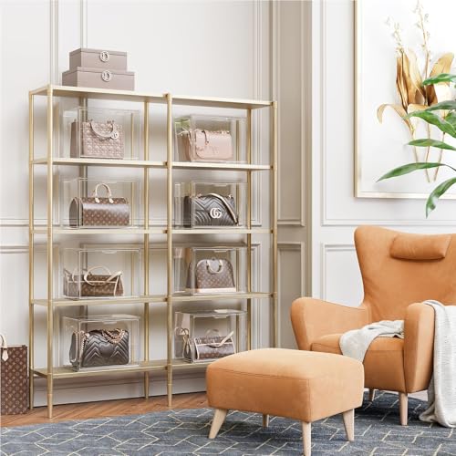 Purse Organizer for Closet, 5Pack Stackable Storage Bins, Clear Acrylic Display Case with Magnetic Door, Closet Organizers and Storage for Handbag Organzier, Heels, Collectibles - size: 5