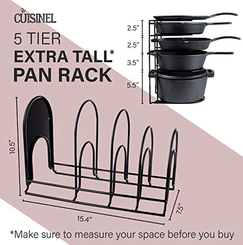 Cuisinel Heavy Duty Pots and Pans Organizer - Extra Large 5-Tier Rack - Holds Cast Iron Skillets, Dutch Oven - Durable Construction - Space Saving Kitchen Storage - No Assembly Required - Black 15.4" - color: Black, size: 15"
